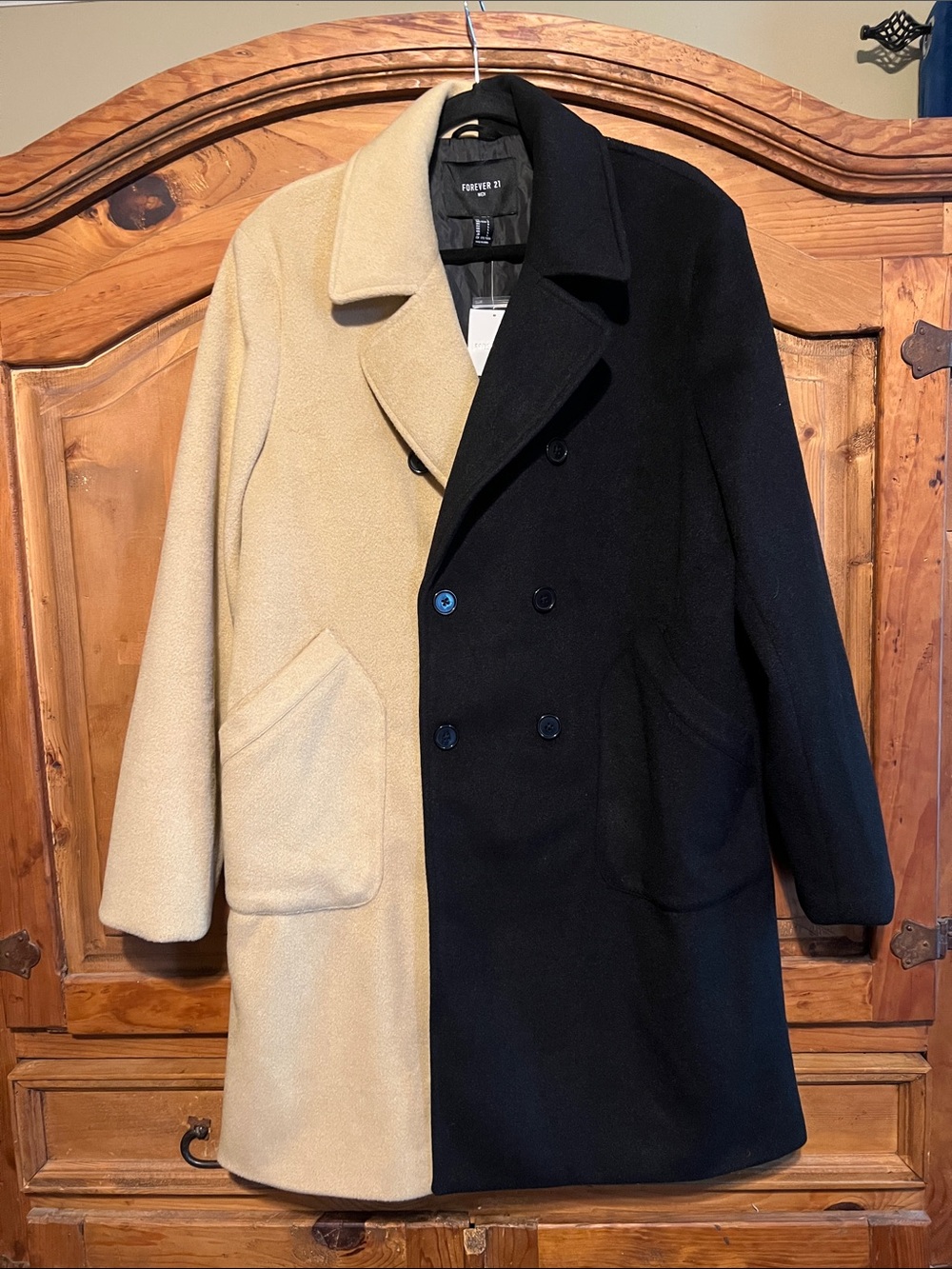 Forever 21 Two-Tone Black and Camel Peacoat